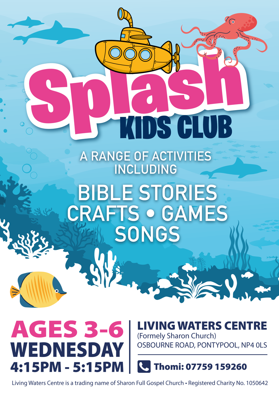 Poster about our kids club for three to six year olds at the Living Waters Centre on Wednesdays at four fifteen